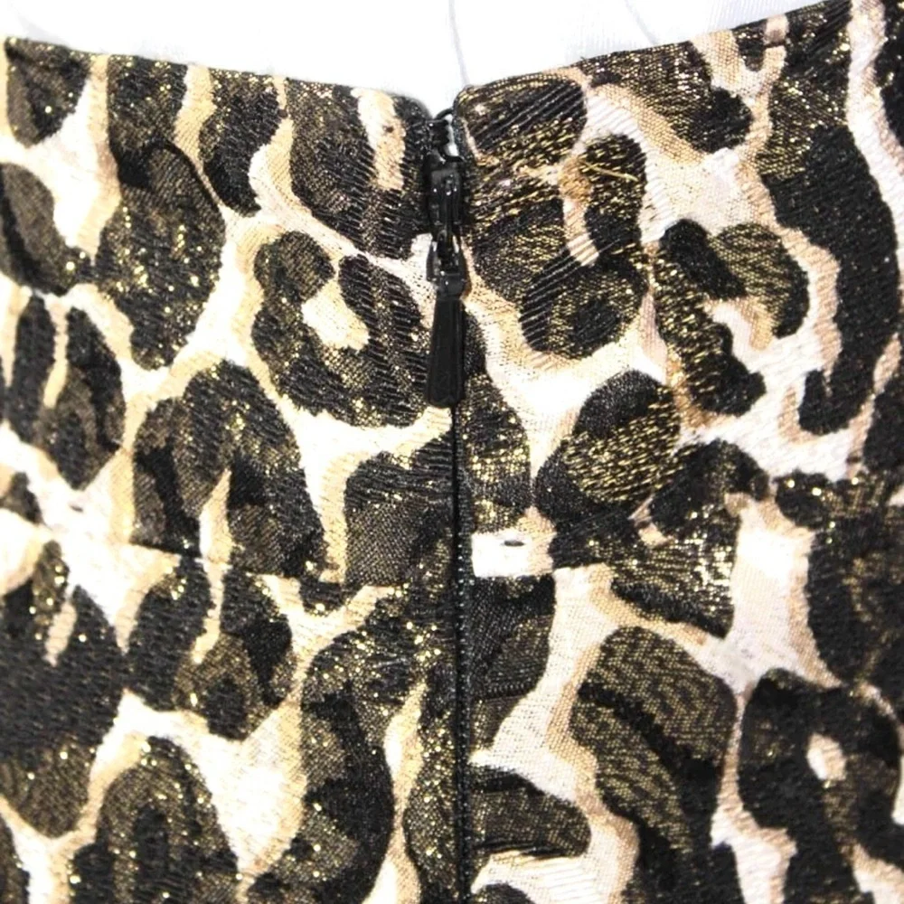 Tory Burch Silk Leopard Print Metallic Pencil Skirt Size 6